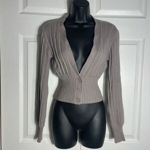 Aritzia Wilfred Plunge Front Cardigan Women S Taupe Wool Cotton Blend Button Up